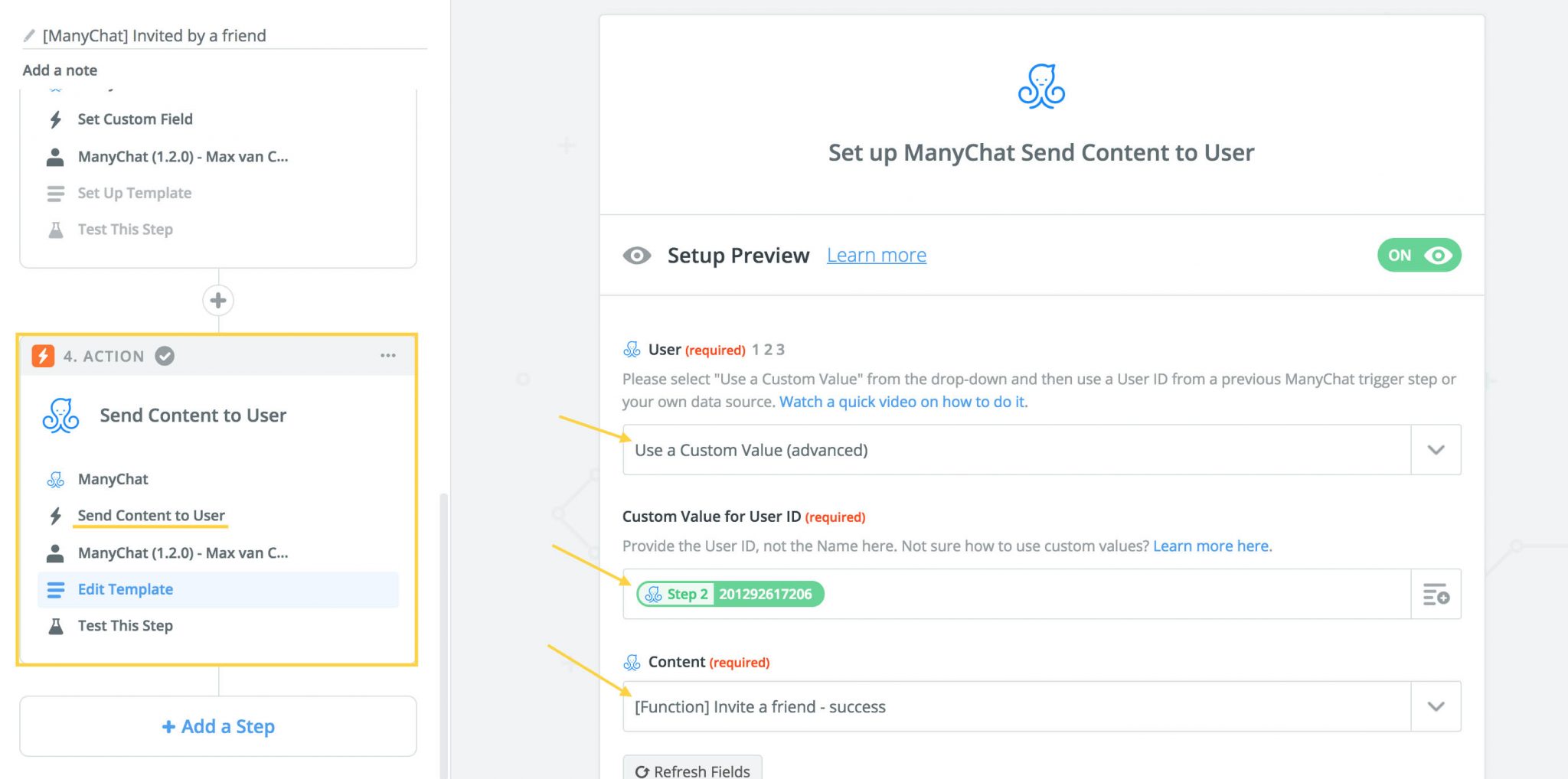 send content to user success message