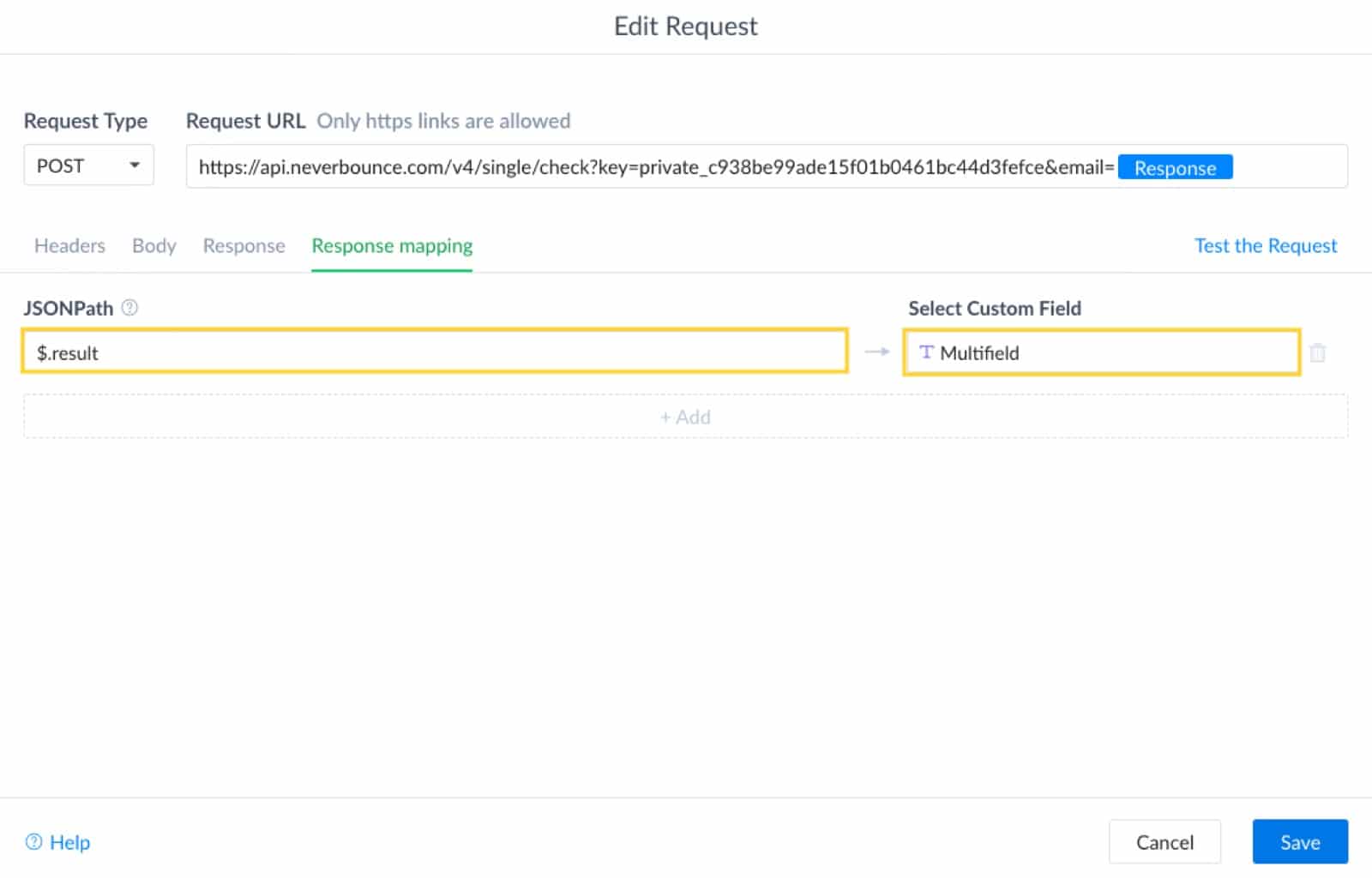 email validation response mapping