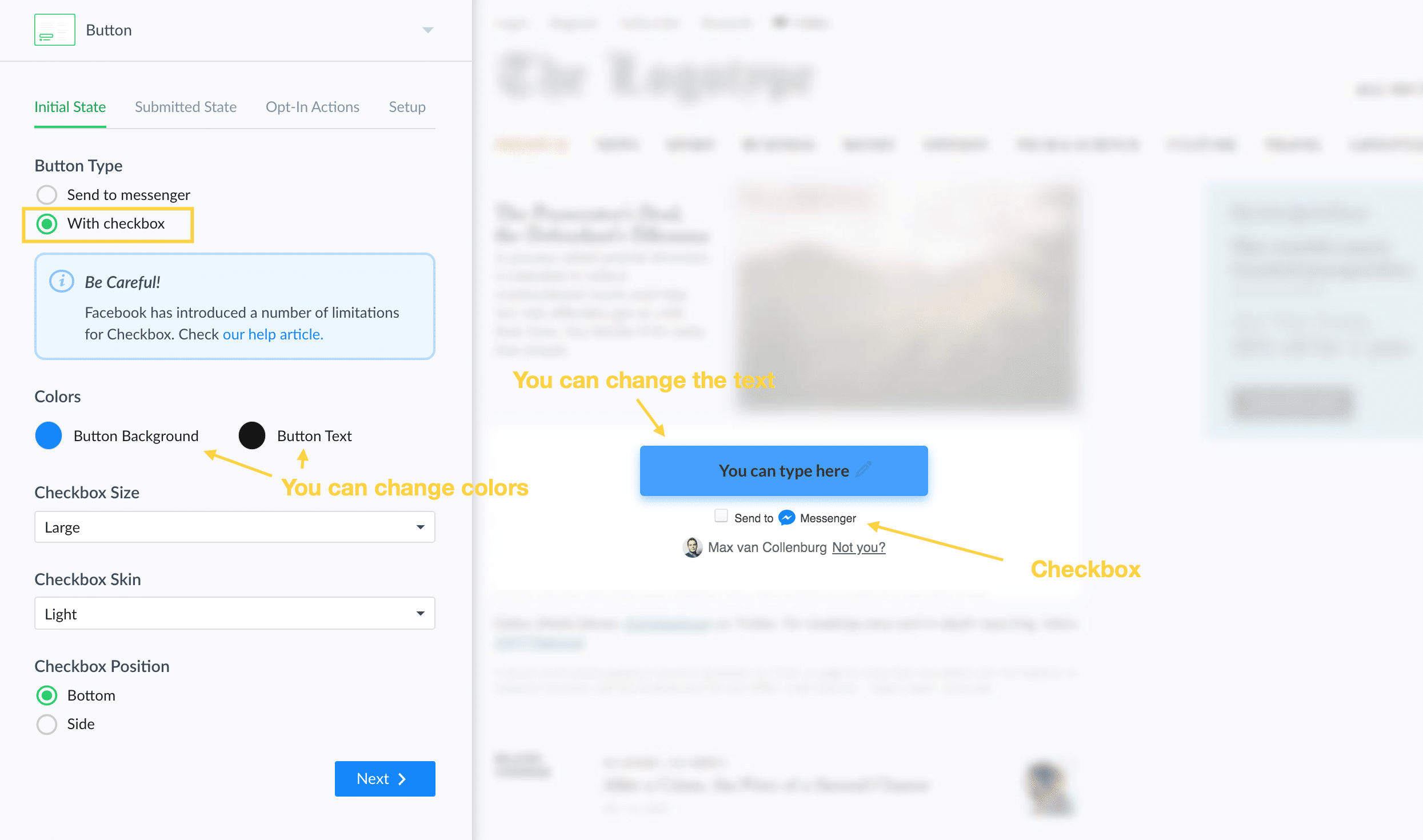 Growth Tool: button with checkbox