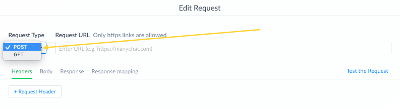 manychat external request request type