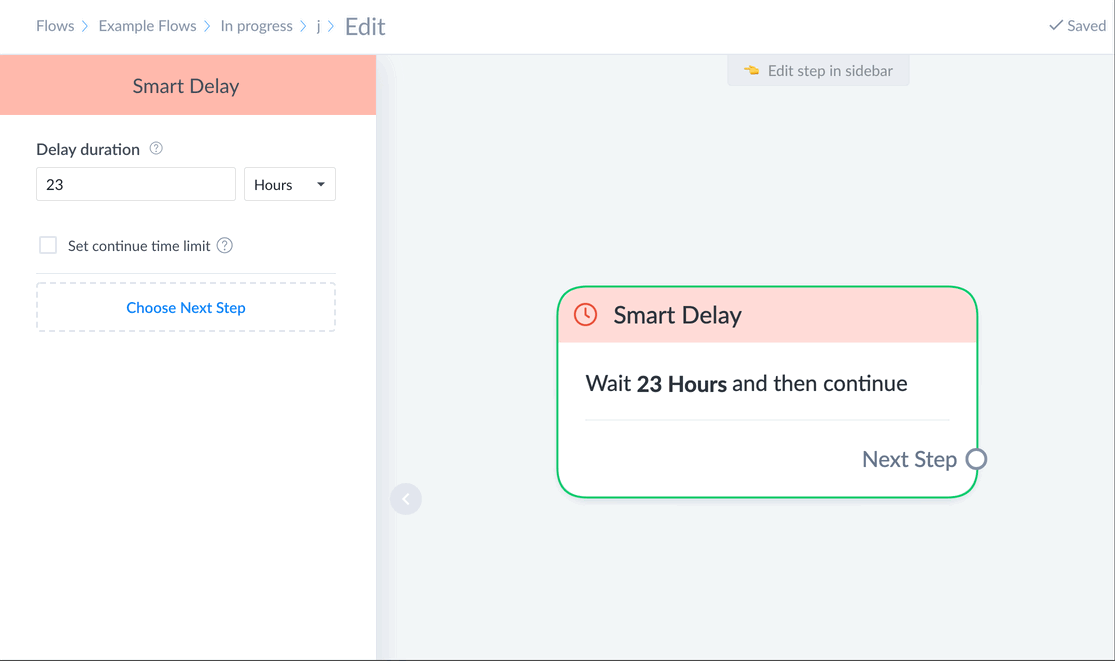 smart delay example setting continue time