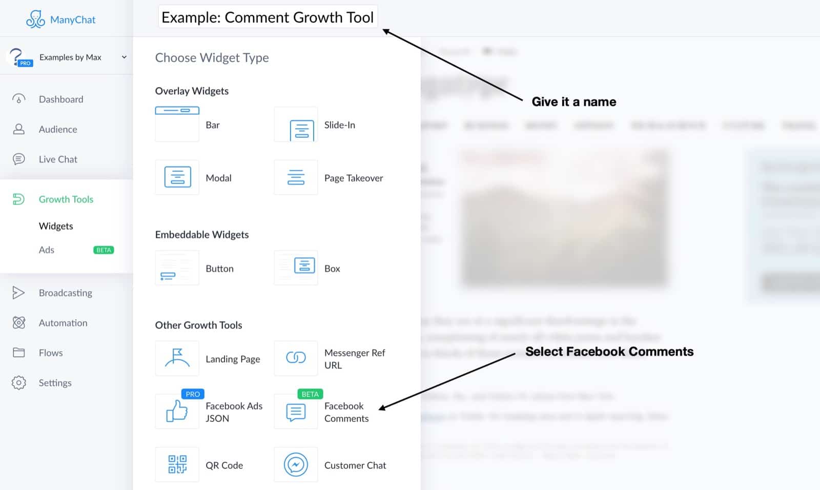 create the manychat comment growth tool
