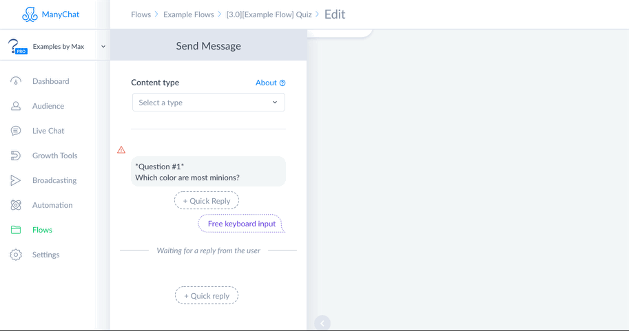 manychat quiz add answers to user input